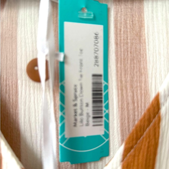 NWT Market & Spruce Women's Brown and White Striped Top - Picture 2 of 6